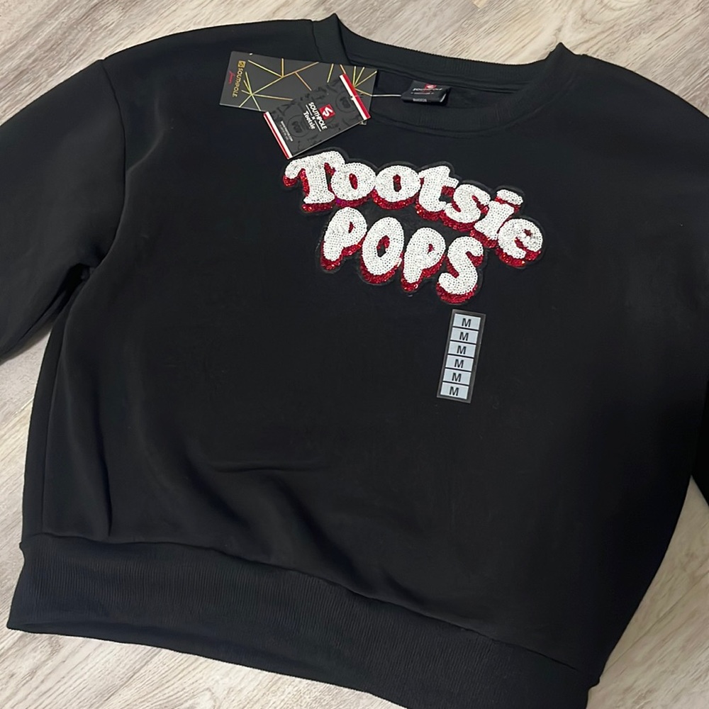 NWT Southpole Medium Tootsie Pops Black Red White Sequin Sweatshirt